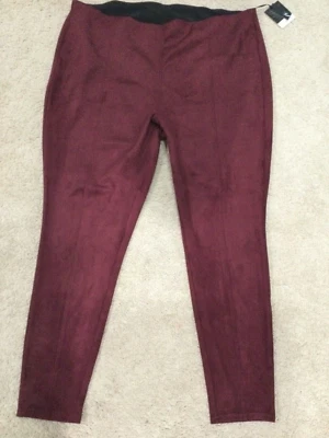 NEW VERA WANG Burgundy Faux Suede Skinny Pants Stretch High Rise 2X Leggings - Image 1 of 3