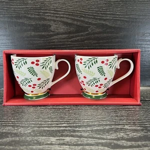 The English Mug Fine China Christmas Holly Berries Footed Mug Set W/ Gift Box - Picture 1 of 5