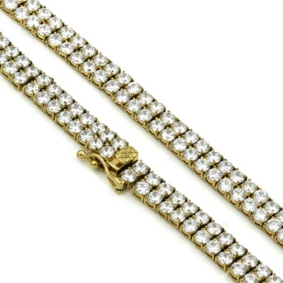 Cadena de cuello 2 filas de tenis circonita cúbica bling tenis 34"" acero inoxidable ANTIDESLUSTRE para hombre Foto 1 de 4