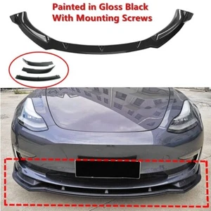 3Pcs Front Bumper Body Kit Lip For 20-24 Tesla Model Y Gloss Black Splitter - Picture 1 of 4
