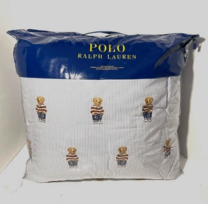 NEW RALPH LAUREN POLO Teddy Bear Boy Blue Stripe TWIN COMFORTER SET - Picture 1 of 4