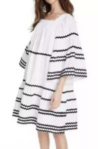 Lisa Marie Fernandez Women's RIC Rac Flare Sleeve Dress White Black Medium Boho - Picture 1 of 14