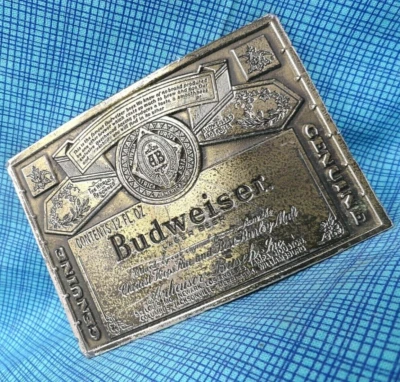 Cerveza Budweiser 12 oz Etiqueta Promo Hebilla de Cinturón Vintage Años 70 Lewis Hebillas .CPA323 Foto 1 de 4