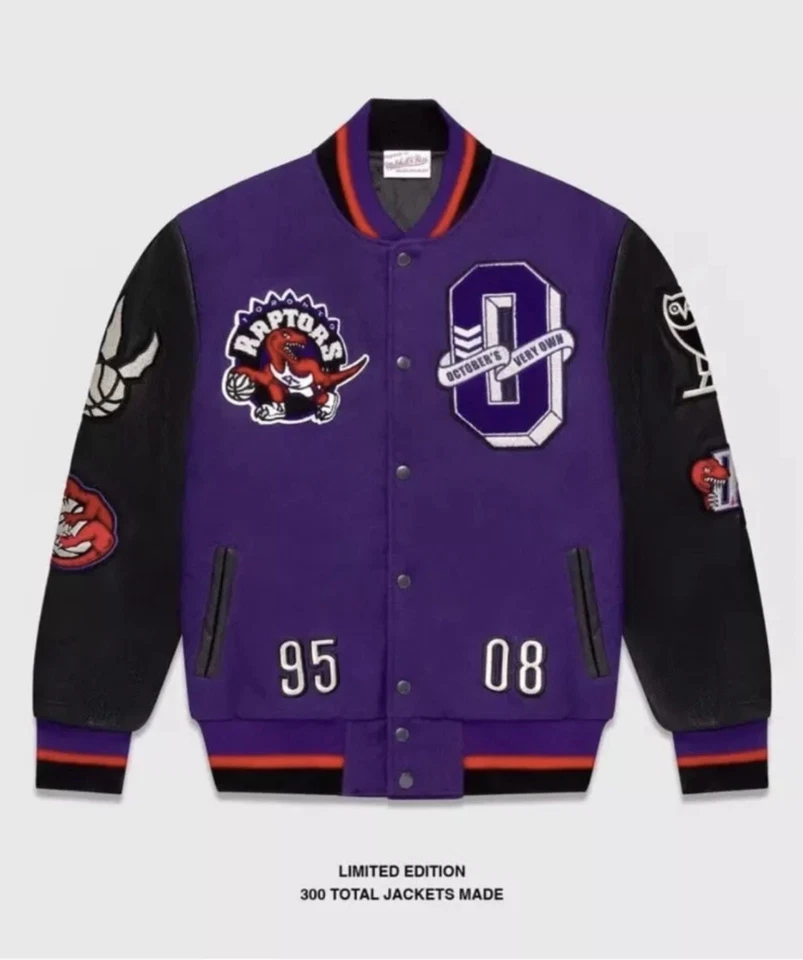 OVO Mitchell And Ness '95 Raptors Varsity Jacket Purple - Image 1 of 4