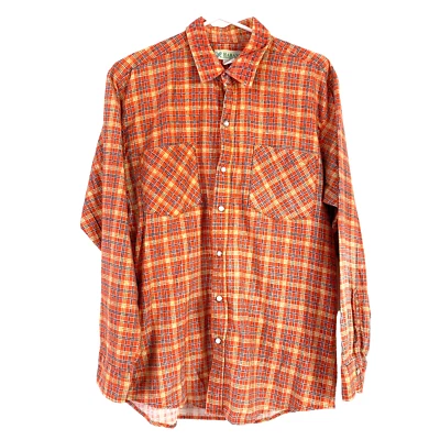 Camisa vintage Haband naranja a cuadros franela perla a presión pecho 45" Foto 1 de 4
