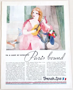 Antique 10x13 1934 French Line Ad - Paris Bound Beauty signed MARIE LAURENCIN - Picture 1 of 1