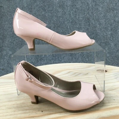 American Eagle Heels Youth 13 Ankle Strap Pump Pink Faux Leather Peep Toe Casual - Image 1 of 4