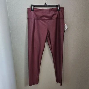 Burgundy Faux Leather Tummy CONTROL MID RISE LEGGINGS size Large - Picture 1 of 7
