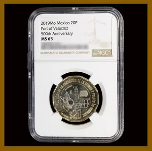 Mexico 20 Pesos Bimetallic, 2019 Port of Veracruz 500th Anniversary NGC MS 65 - Picture 1 of 2
