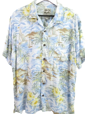 Camisa Hawaiana Clásica Steve & Barry’s Para Hombres XL Azul Amarillo Hibisco Manga Corta Foto 1 de 4
