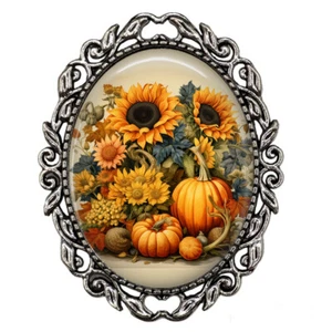 Fall Harvest Sunflowers Nostalgic Gift Thanksgiving Scarf Coat Sweater Brooch - Picture 1 of 4