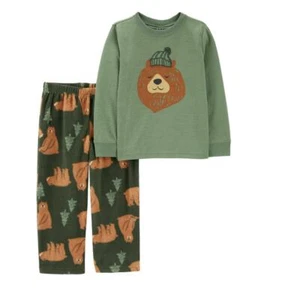 Infant Toddler Boys Bear Green 12 Month Pajamas Long Sleeve Fleece Pants 2 Piece - Picture 1 of 4