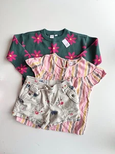 3 Piece Girls' Size L (10-11) GAP - Green Sweater, Striped Dress, Floral Shorts - Picture 1 of 15