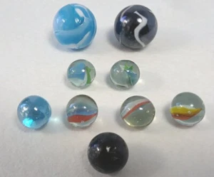 Assorted Glass Marbles Lot Of 9 Vintage Modern - Picture 1 of 12