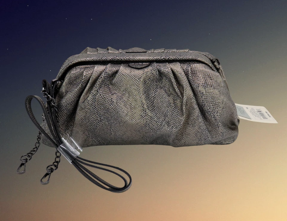 a Day Faux Snake Skin Soft Barrell Crossbody Clutch Purse Gunmetal Gray C3