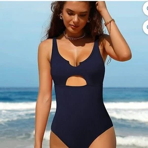 Charmo Ribbed One Piece Swimsuits for Women Cutout Scoop Neck Bathing Suit Large - Picture 1 of 12