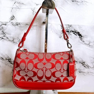Coach 6094 Hamptons Demi Pouch Mini borsa a mano in pelle jacquard rossa Y2K usata - Foto 1 di 11