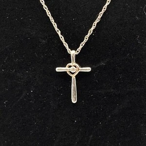 Sterling 10k Diamond Cross 19” Necklace  - Picture 1 of 7