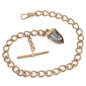 Pocket Watch Chain 11-1/2 inches with T-bar and Ornate Acorn - Brassy - JS22 - Picture 1 of 2