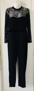 ZARA Black CONTRAST LACE JUMPSUIT High Neck BACK OPEN M Medium 3130A DEFECTS - Picture 1 of 10