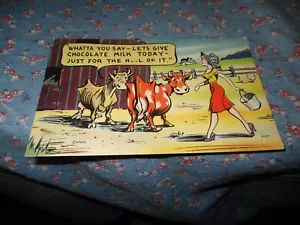 Old Postcard 1947 Sturgeon Bay Wis Comic Girl Cows Lets Give Chocolate Milk Tod - Picture 1 of 2