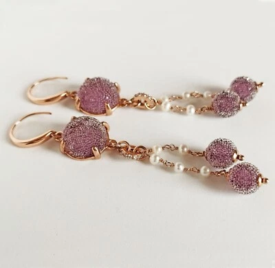 Orecchini Stroili oro argento rosè 925 con sfere glicine effetto ghiaccio - Immagine 1 di 2