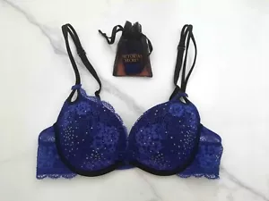 Victoria's Secret Push-up-BH 34A wunderschön tief ausgeschnitten Spitze Strass lila neu ohne Etikett - Bild 1 von 4
