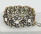SWEET ROMANCE Art Deco Style Ornate Filigree Rhinestone Panel Bracelet 7.5