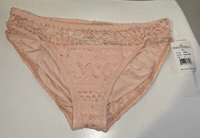Cueca de biquíni ROBIN PICCONE crochê Mia 150366 rosa balé nova com etiquetas pequena - Imagem 1 de 4