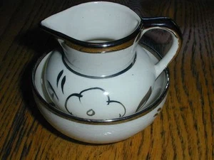 Vintage Sweet SANDLAND WARE Mini Creamer Sugar Pitcher Basin Silver Luster - Picture 1 of 7