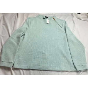 TALBOTS Waffle Knit Zip Shoulder Sweater Top Aqua Blue XL New With Tags - Picture 1 of 11