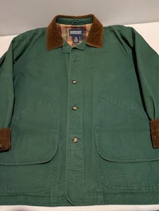 Lands End Green Barn Coat Mens XL Plaid Lined Corduroy Collar Canvas Chore. EUC. - Picture 1 of 16