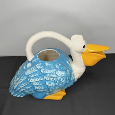 Pier 1 Imports Jarra Pelícano Cerámica Azul Amarillo Costero Pájaro Jarra Servware Foto 1 de 4