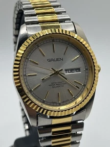 Vintage Gruen Men’s Presidential Style Two Tone Day Date Quartz Watch 200-2105 - Picture 1 of 11