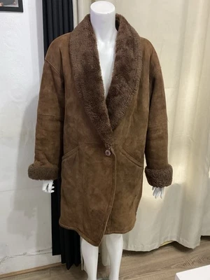 80’s 90s Vintage Sheepskin Shearling Coat Tan Brown Total Mouton Size S - Image 1 of 4