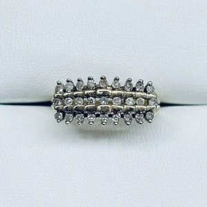 THL 1/5Ct 10k Yellow Gold Natural Diamond Crown Pave Pyramid Wedding Ring Size 7 - Picture 1 of 9