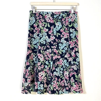 Falda De Colección Y2K Sag Harbor Floral Acampanada Gasa Cintura Elástica Azul Marino Rosa Hada Foto 1 de 4