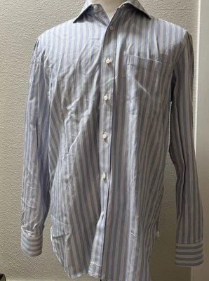 Camisa de vestir Luigi Borrelli Napoli para hombre 16,5/41 rayas azules hecha a mano en Italia Foto 1 de 4