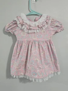 Vintage 80s/90s Hugs N Kisses Pink Flower Print Sundress Frills Toddler 3T - Picture 1 of 24