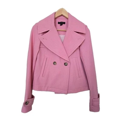 Ann Taylor Short Trench Pea Coat Pink Womens Size 00 Classic Preppy - Image 1 of 4