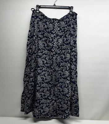 Vintage Lauren Ralph Lauren Maxi Skirt 16 100% Silk Navy Floral Print Romantic - Image 1 of 4