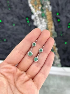 Pendientes de esmeralda de corte redondo natural de 1,50 tcw diseño de gota colgante con palanca 14 k - Imagen 1 de 7