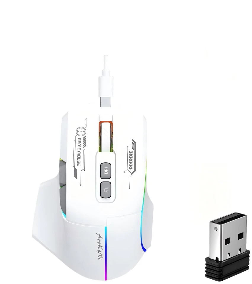 White Wireless Gaming Mouse Ergonomic 5 DPI 7200 RGB Lights Laptop PC Computer - Image 1 of 4