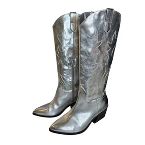 Steve Madden Botas de Vaquero Plateadas para Mujer Talla 10 Tacón Bloque - Imagen 1 de 15