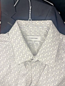 Calvin Klein Slim Fit White / Blue Non Iron Stretch Men's Shirt 16.5 32/33 L - Picture 1 of 6