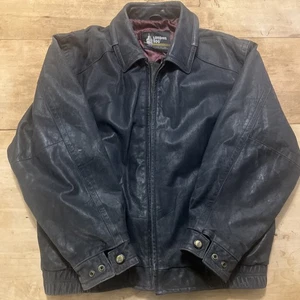 London Fog Leather Jacket Mens L Coat Distressed Biker Pilot Vtg - Picture 1 of 13
