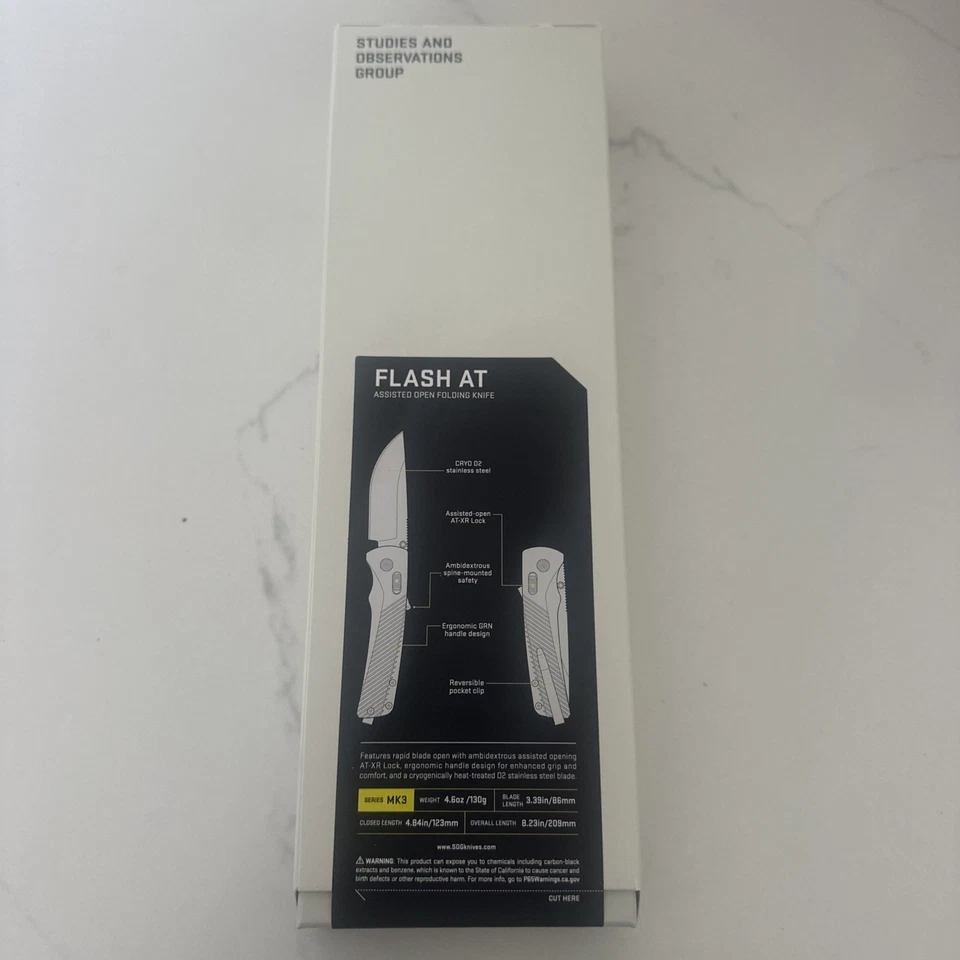 SOG Flash at Knife Urban Grey GRN Cryo D2 Carbon Steel 11-18-05-57 Pocket Knives