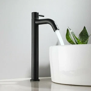 Hoch Wasserhahn Kaltwasser Edelstahl Bad Waschbecken Armatur, Schwarz Lackiert - Bild 1 von 5