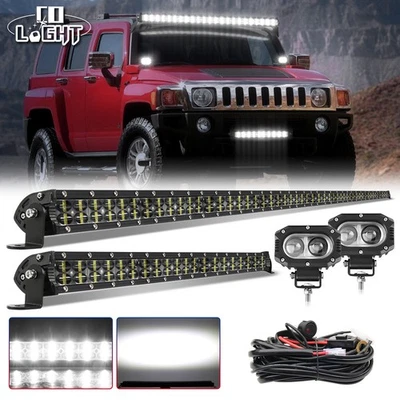 Barra de luz LED 52" + Barra de 22" + Cápsulas de 4'' + Kit combinado de cables para Hummer H1 H2 H3 Humvee Foto 1 de 4