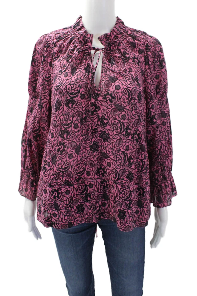 Blusa Top Derek Lam 10 Crosby Mujer Algodón Floral Volantes Cuello Rosa Talla 8 Foto 1 de 4